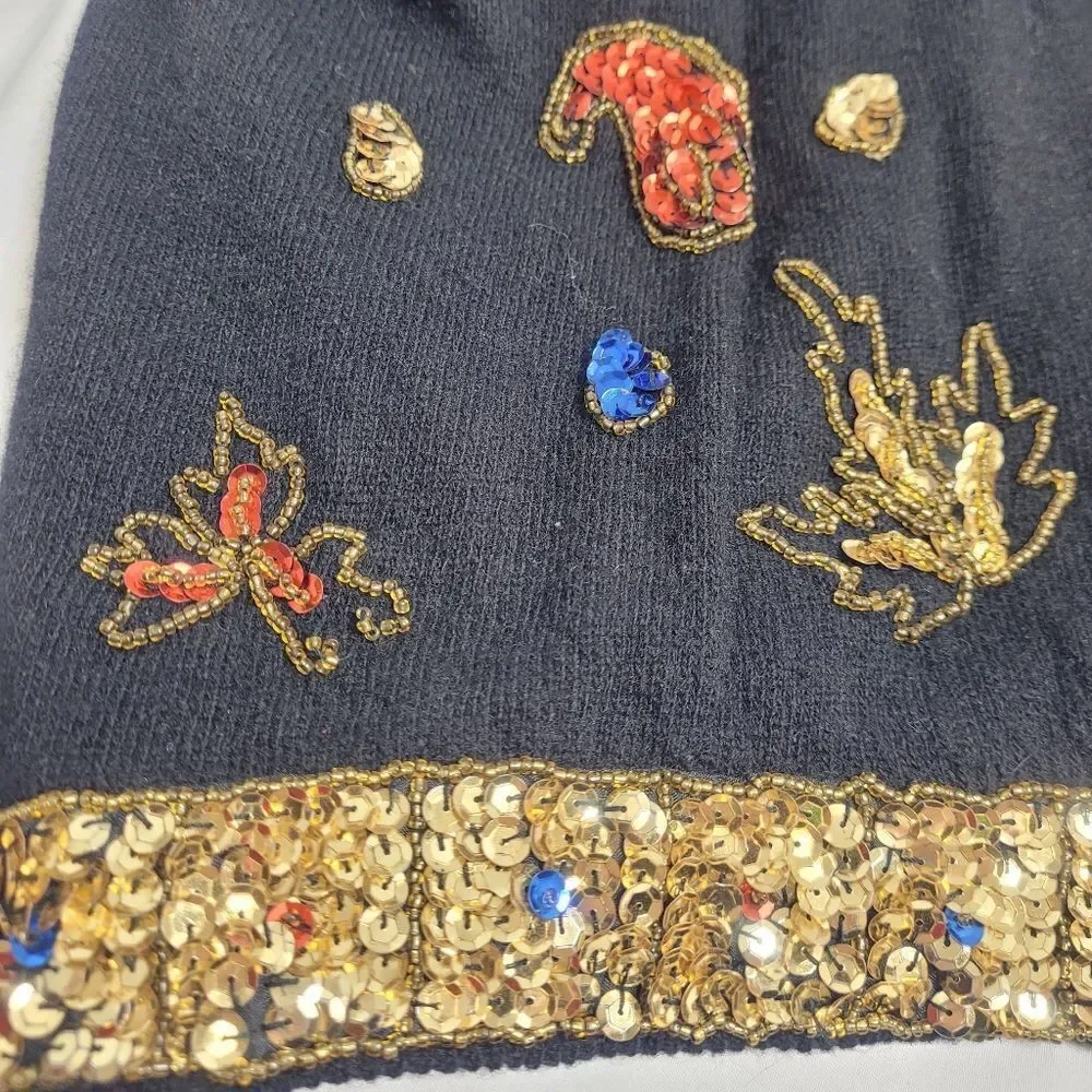 VINTAGE 80s cardigan black‎ sequined embellished wool angora sweater M